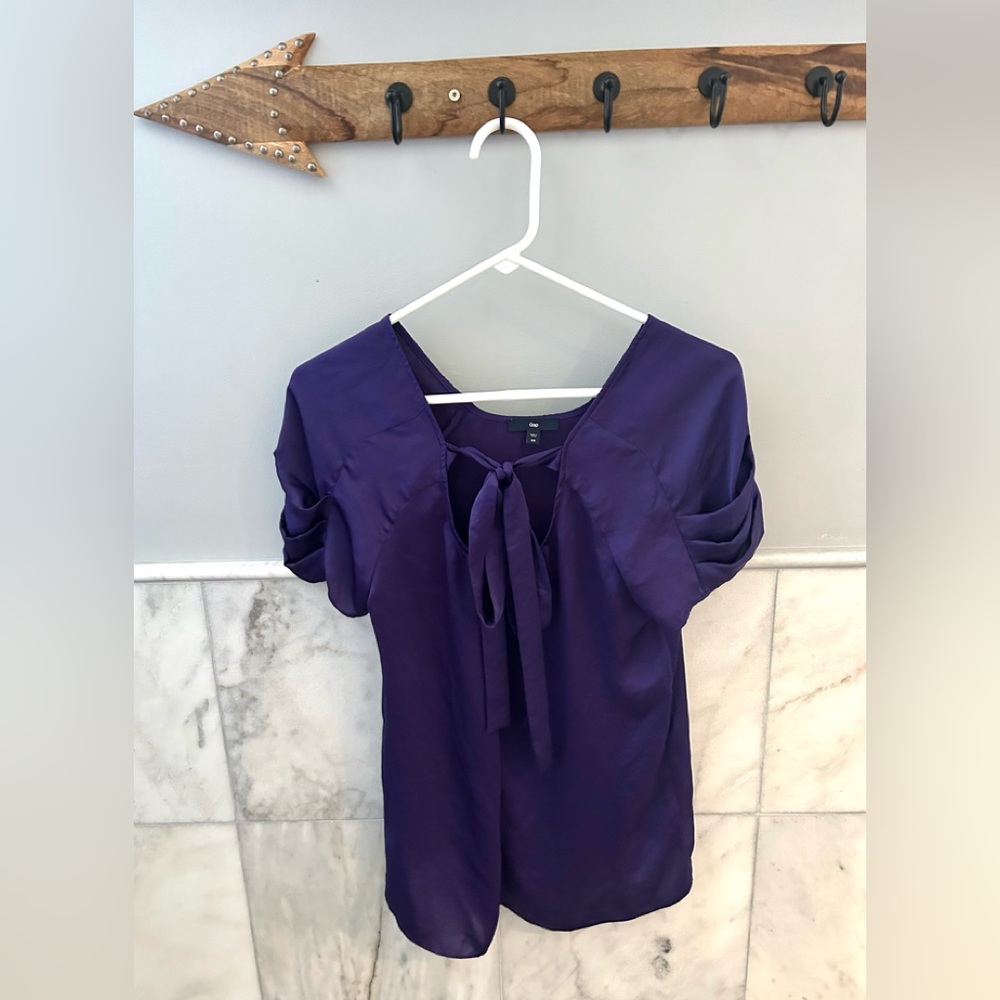 Women bow blouse dark purple XS